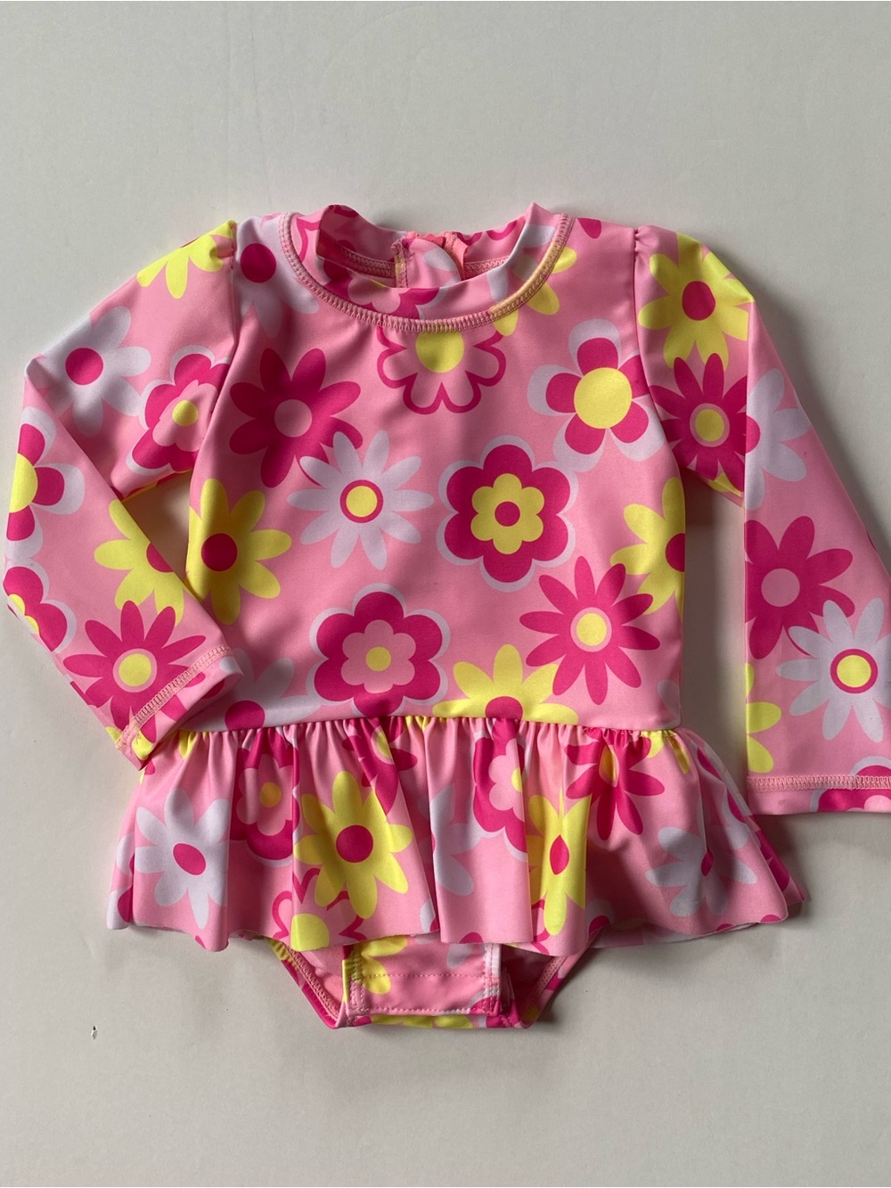 Baby Girl’s Rashguard Swimsuit Size 12 months Pink Floral One Piece Sol Borne